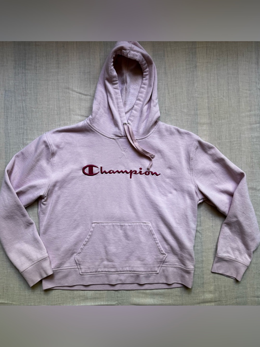 Champion Light Pink Pullover Hoodie with Script Logo